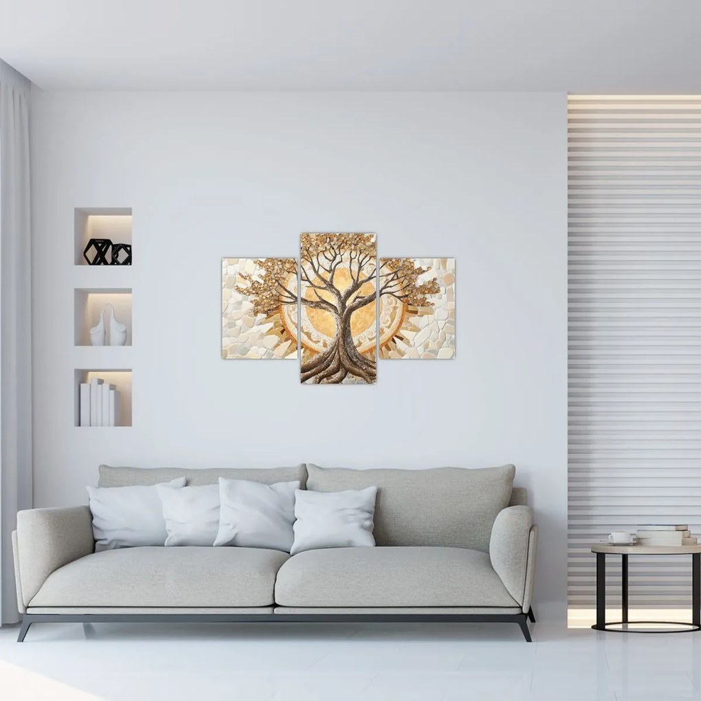 Tablou – Arborele vieții auriu în mozaic (90x60 cm)