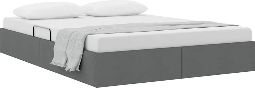 vidaXL Pat cu storage cu saltea Gri închis 135 x 190 cm țesătură