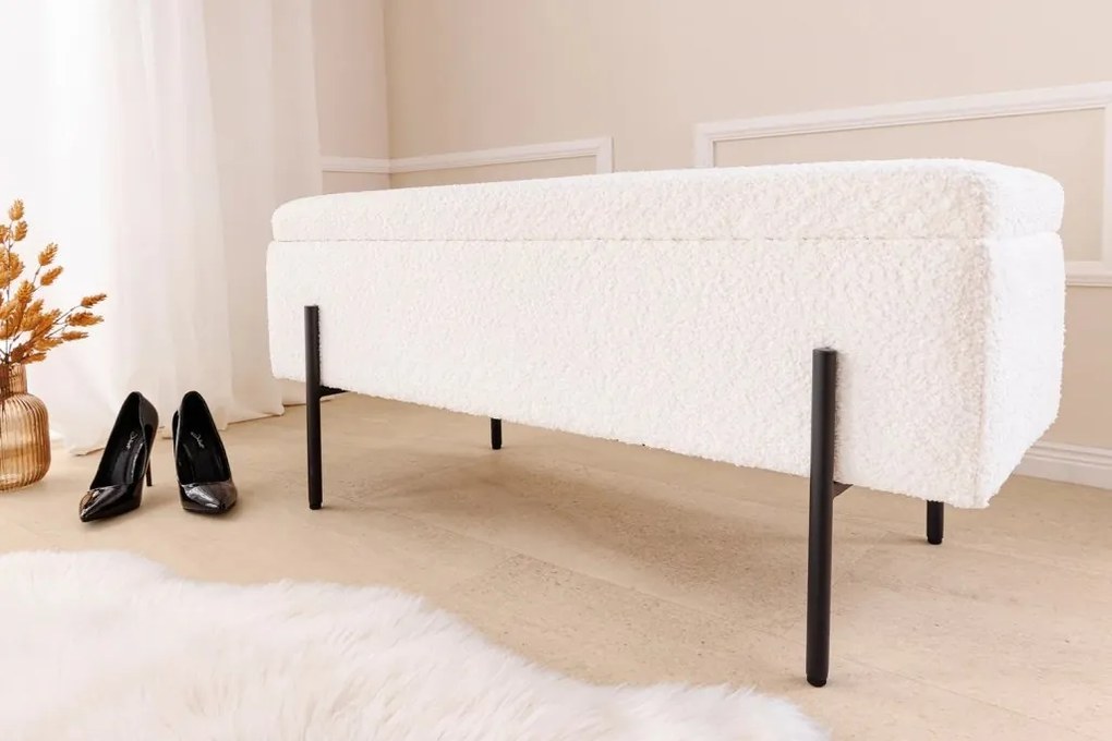 Bancheta tapitata cu spatiu de depozitare LOFT 100cm boucle white