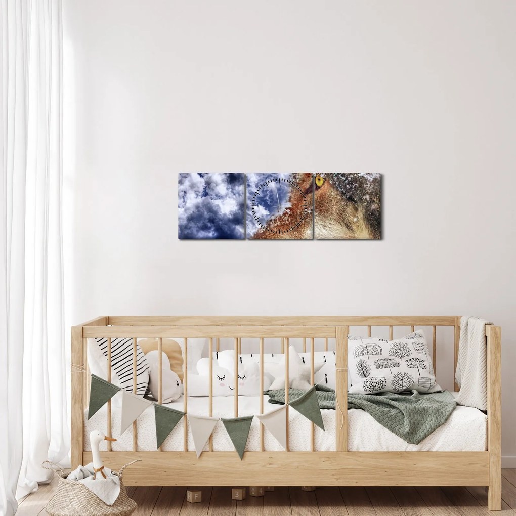 Tablou cu lup (cu ceas) (90x30 cm)
