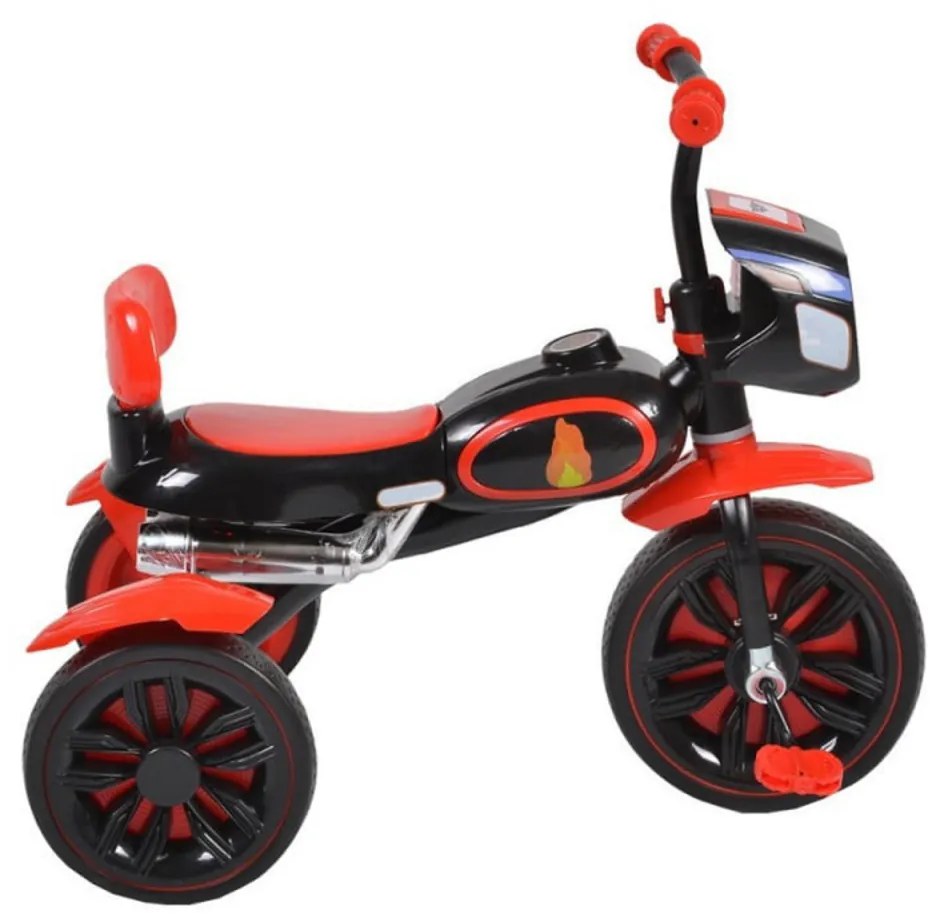 Tricicleta cu pedale NOVOKIDS™ Eagle Trike , Cu melodii si lumini, Carena, Max 25 kg, Roti din cauciuc EVA, Cadru metalic, Far luminos, Rosu