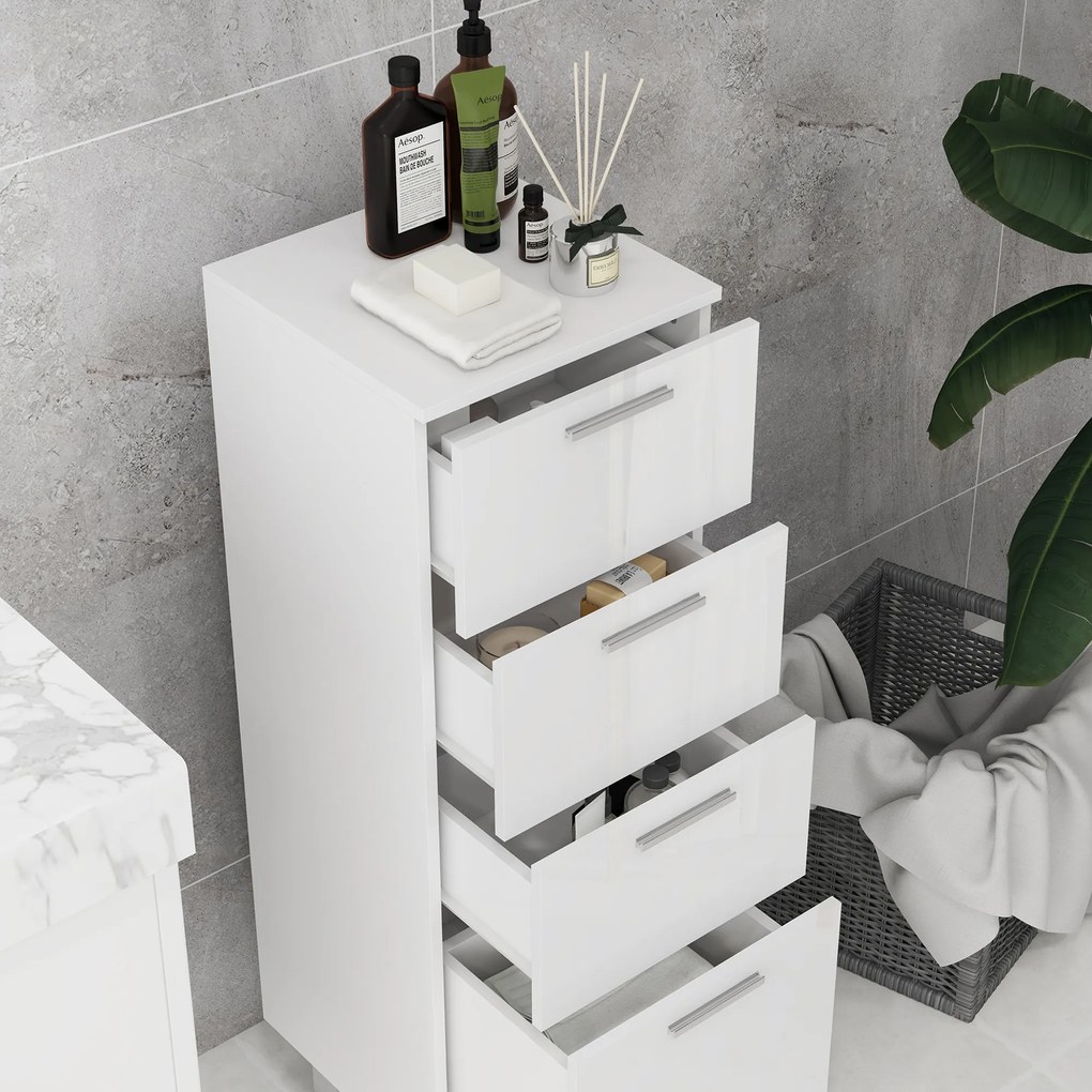 Dulap de baie kleankin, Badschrank, 4 sertare, placă de particule, lucios, alb | Aosom Romania