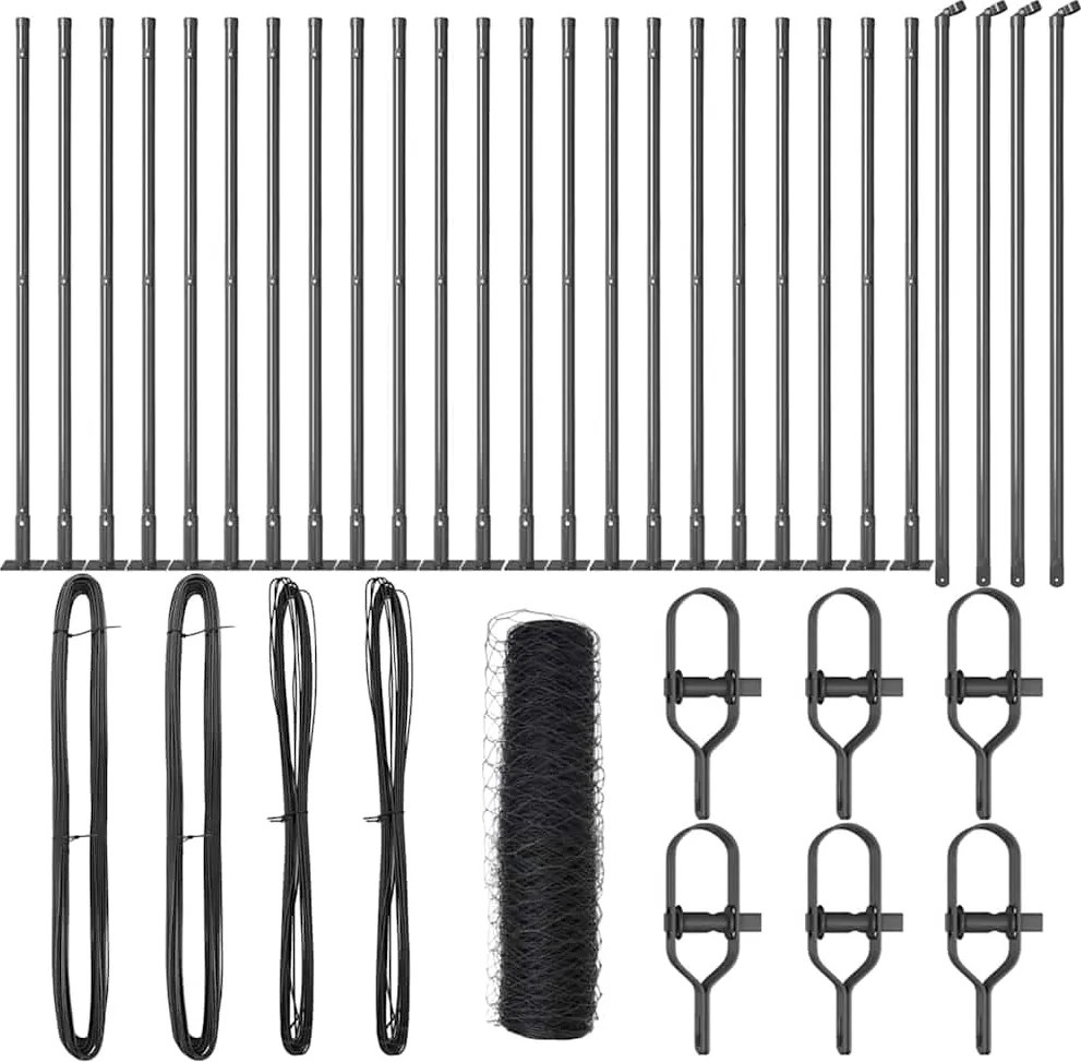 vidaXL Stâlp de gard. Gri 50 x 0,5 m (plasă de 36 mm) Oțel și PVC