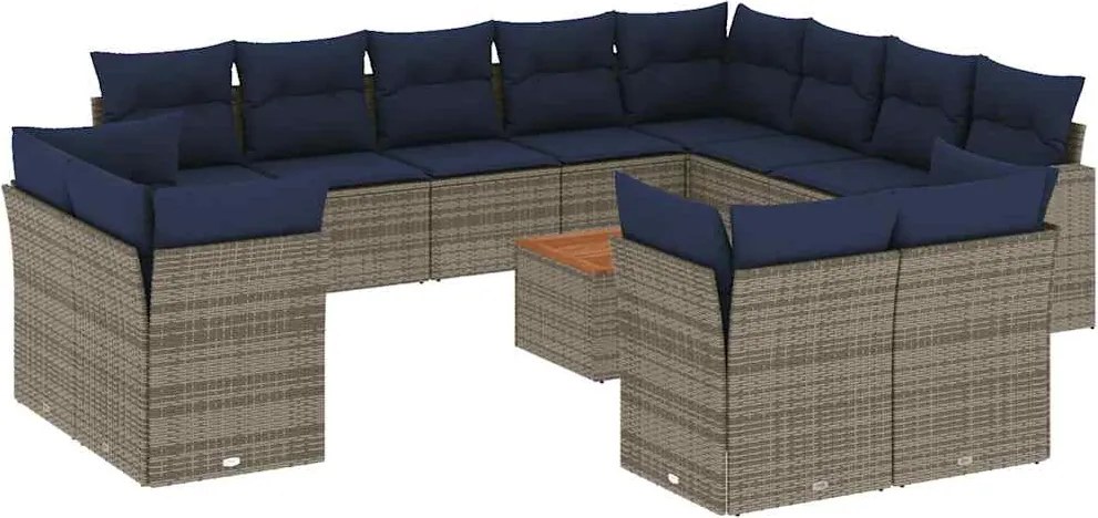 vidaXL Set mobilier de grădină cu perne, 13 piese, gri, poliratan