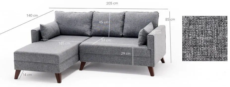 Coltar Extensibil Bella Corner Sofa Left 2, Gri