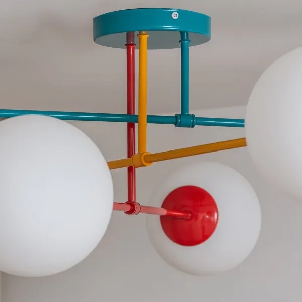 Lustră aplicată MOON, 6x E27/15W/230V, turcoaz/galben/roșu