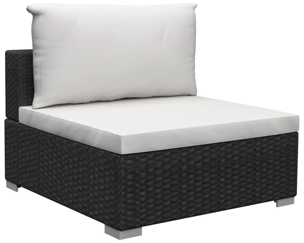 Set mobilier de gradina cu perne, 13 piese, negru, poliratan negru si crem, 13