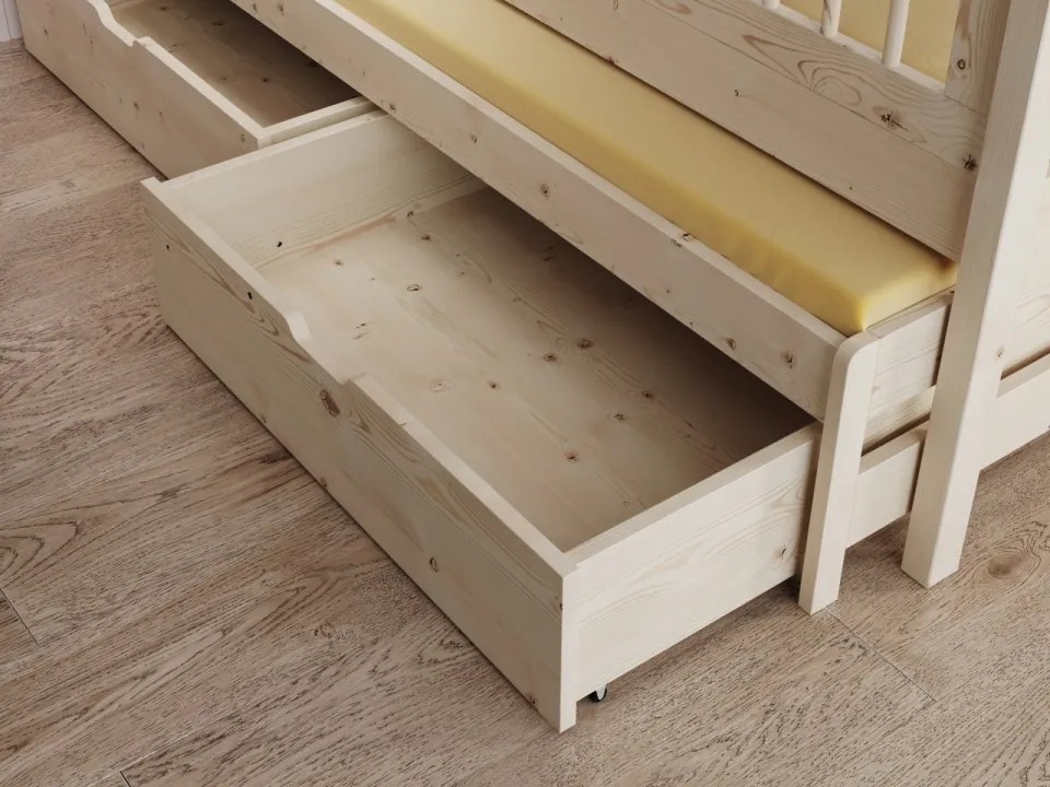 Pat pentru copii din lemn de pin cu sertare și spatiu pentru depozitare, Artes, ADRK Furniture (Culoare: Natural, Optiune modul: Cu saltea,