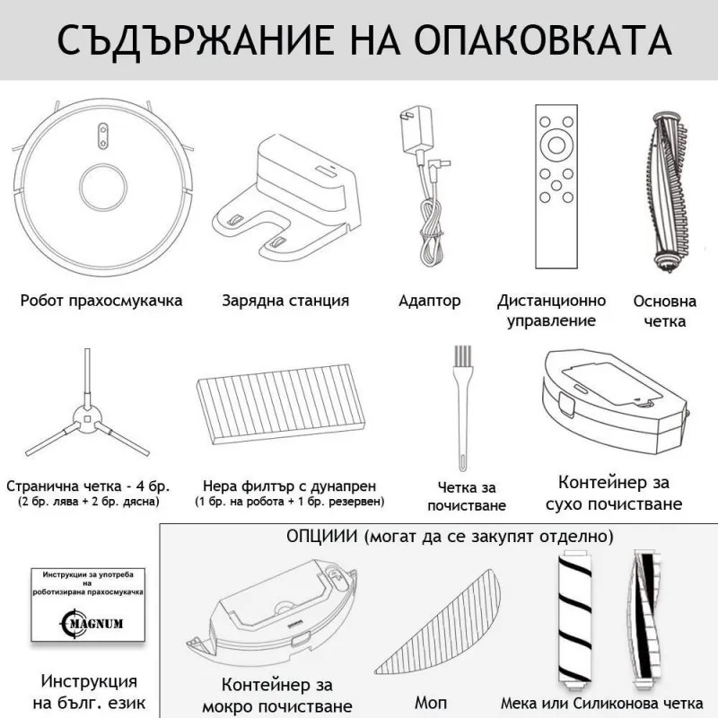 Aspirator robot MAGNUM ONE, Li-Ion 2600 mAh, 30 W, 2700 Pa, Curatare uscata, Filtrare în 3 etape, Wi-Fi, Control vocal, Negru