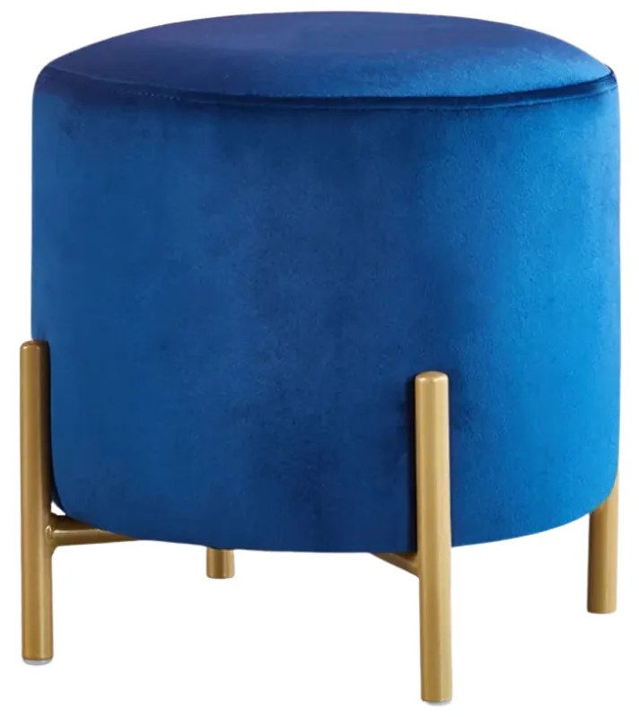 Taburet rotund din catifea, 33 cm, albastru-auriu