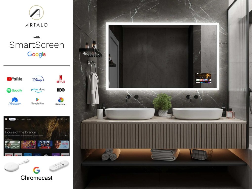 SMART oglindă LED cu iluminare M1 + SmartScreen with Google Chromecast