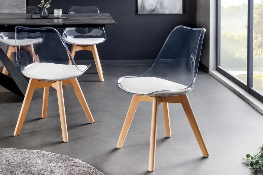 Set de 4 scaune, Lemn Fag Natur, Plastic Transparent, Scandinavia A-44164 VC