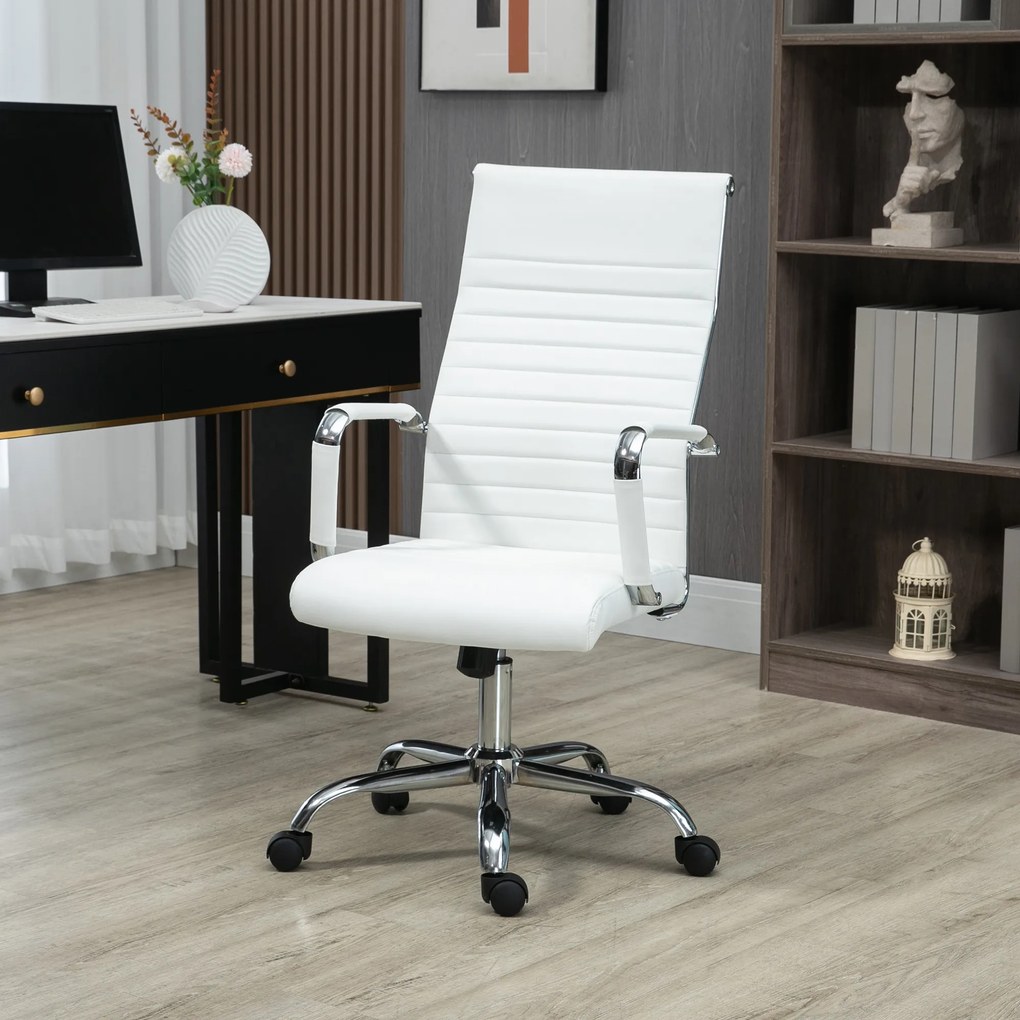 Vinsetto Scaun de birou ergonomic din piele ecologică, cu rotire și balans, 54x62x104-114 cm, alb | Aosom Romania