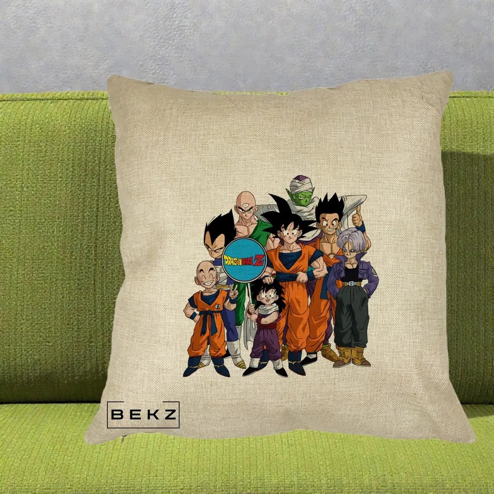 Perna Personalizata Dragon Ball Z Grup Complet, 40x40 cm, Crem, Husa Detasabila, Perna Inclusa, BEKZ®