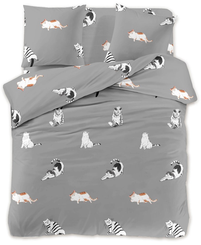 Lenjerie de pat din microfibra Culoare gri, WHITE CATS