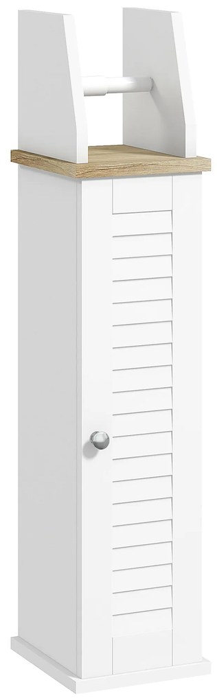 kleankin Suport pentru Hârtie Igienică, Dulap de Baie cu Coloană cu Dulap și Raft Interior Reglabil, Dulap de Baie Economisitor de Spațiu Autoportant din MDF, 18x20x80 cm, Alb | Aosom Romania