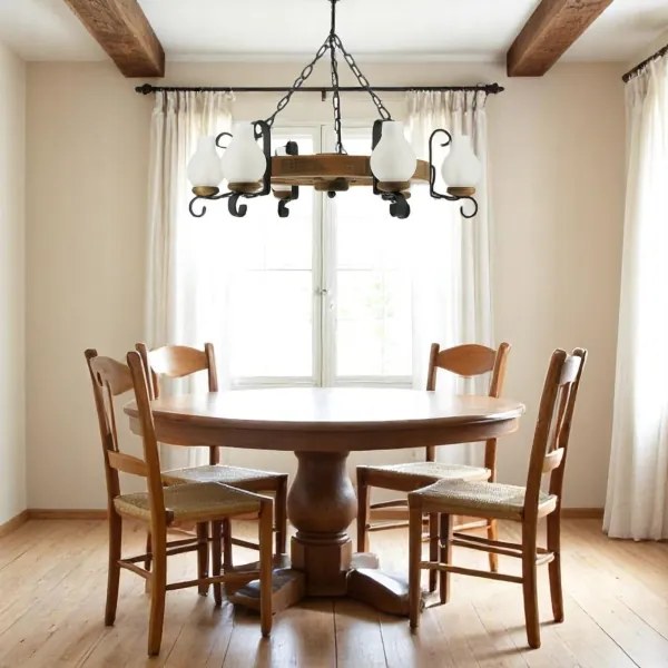 Brilagi - Candelabru suspendat pe lanț ROATA 6xE14/40W/230V Ø 70 cm fag