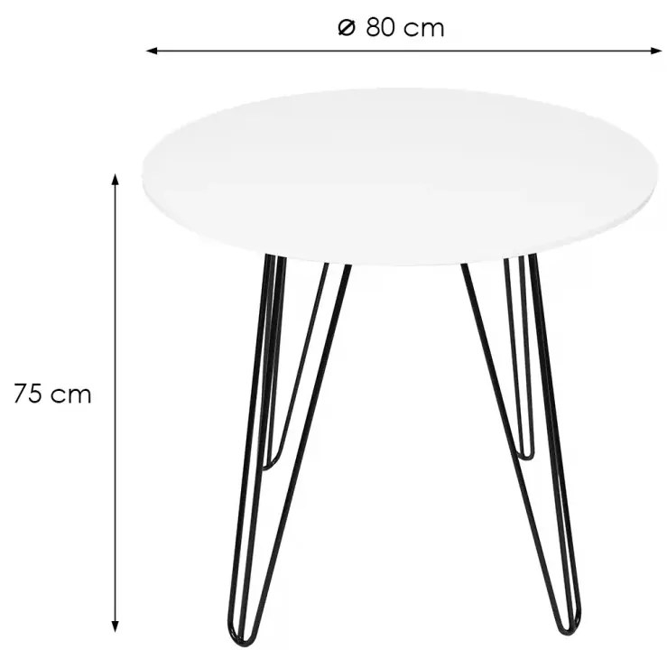 Masa rotunda de dining HARRY 80x80, albă