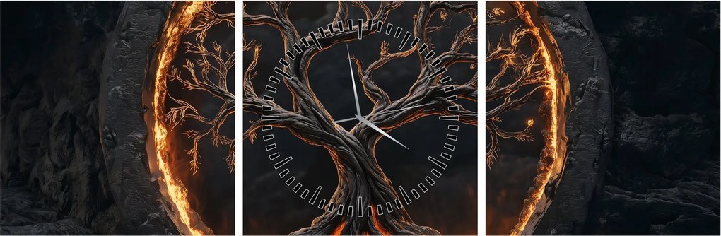 Tablou – Arborele vieții în lavă I. (cu ceas) (90x30 cm)
