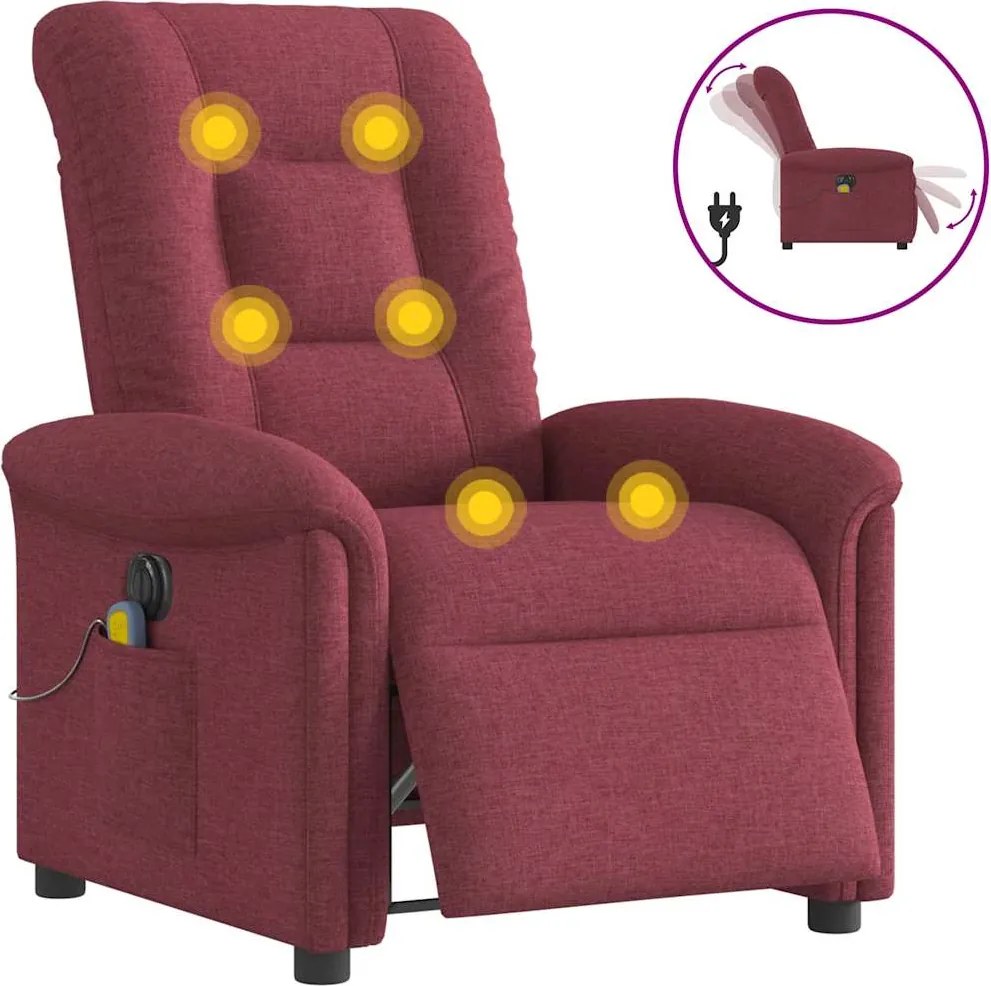 vidaXL Fotoliu electric de masaj rabatabil, roșu vin, textil