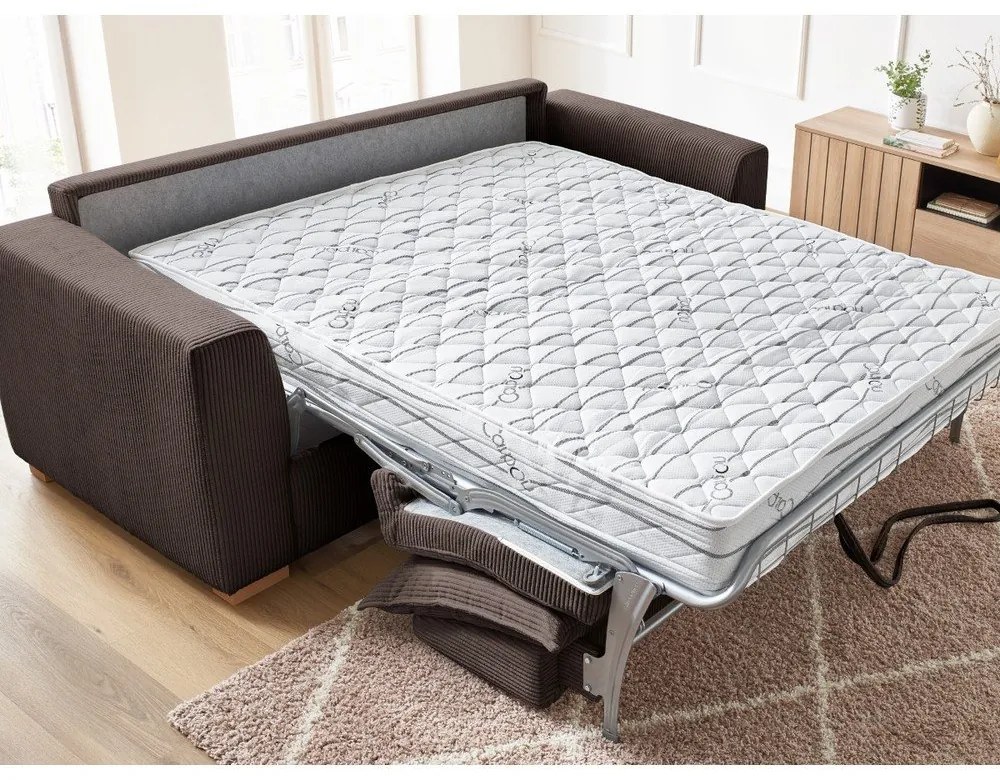 Canapea maro extensibilă cu tapițerie din catifea reiată 225 cm Augustin – Bobochic Paris