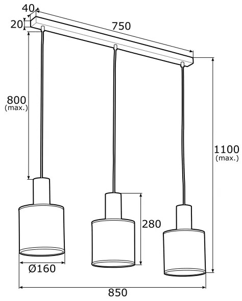 Lustră pe cablu HERMAN 3xE27/15W/230V alamă/neagră Argon 1490