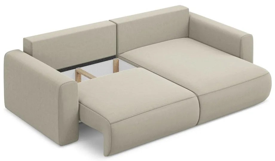 Colțar bej extensibil/cu spațiu de depozitare cu tapițerie din catifea (cu colț pe partea dreaptă/cu șezlong) Kapua – Makamii