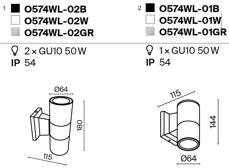 Aplica de perete pentru iluminat exterior IP54 Bowery gri