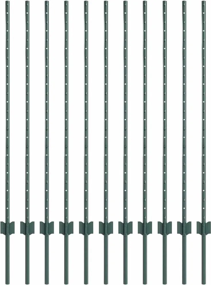 vidaXL Stâlp de gard. 11 pcs Verde 120 cm Oțel