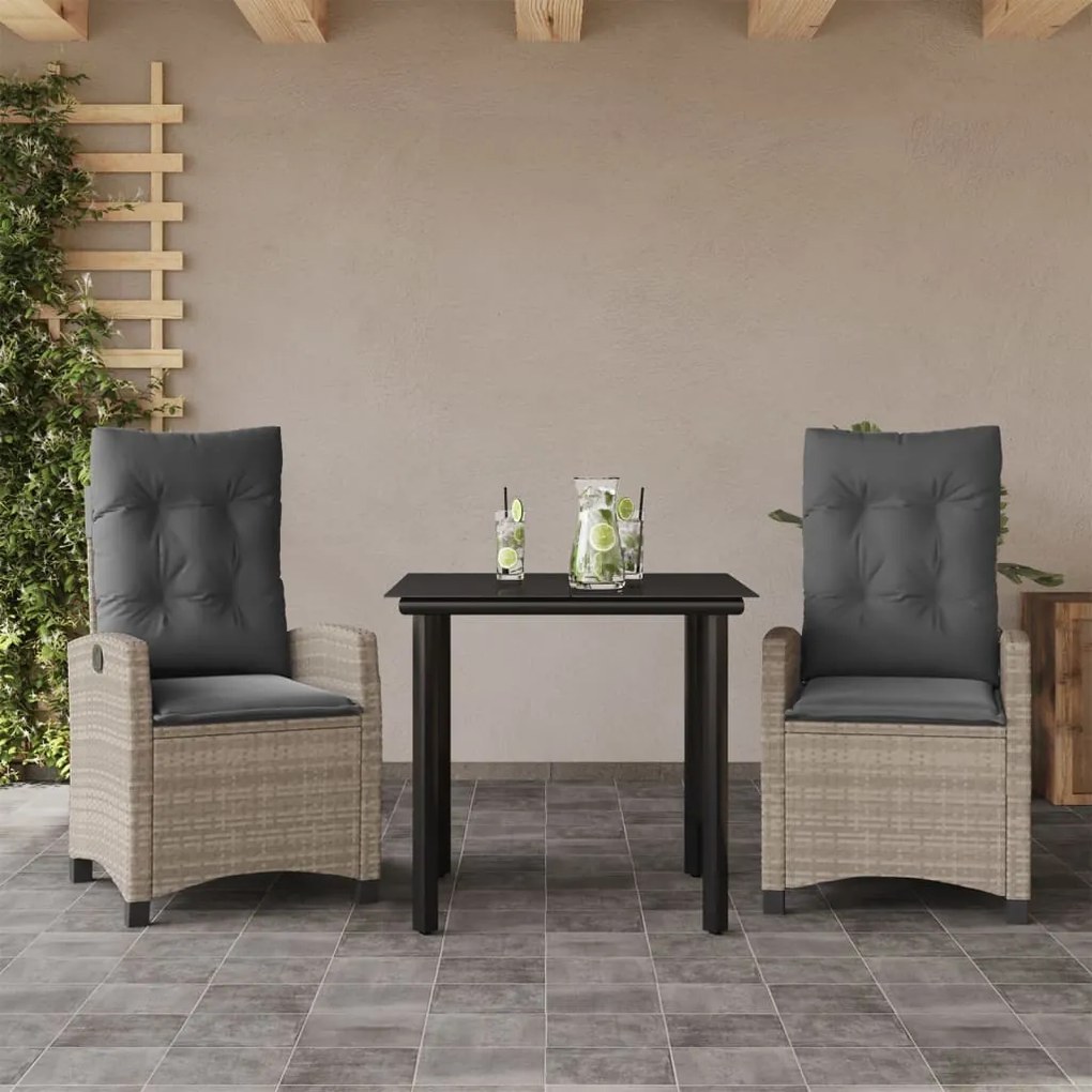 vidaXL Set mobilier de grădină cu perne, 3 piese,gri deschis,poliratan