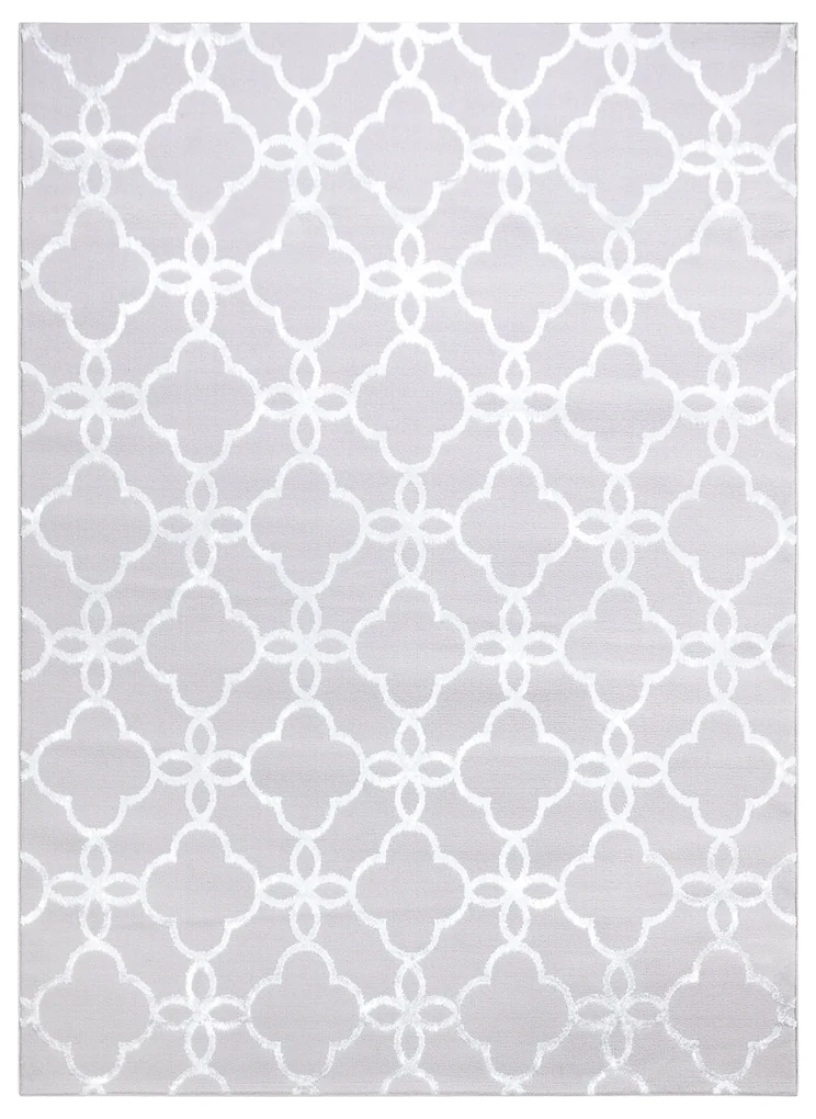 Covor MEFE modern 8504 Spalier, Flori structural două niveluri de lână gri / alb