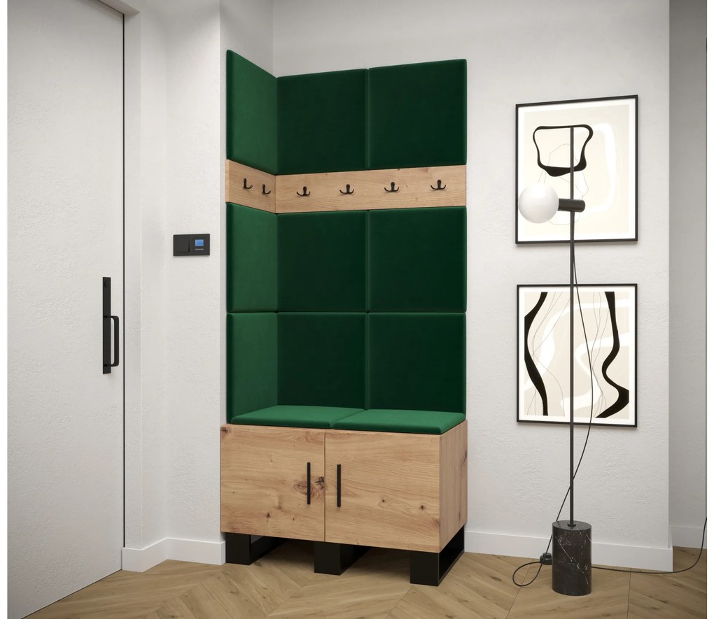 Set mobilier pentru hol Amanda 11 (Stejar artisan + verde). 1085953