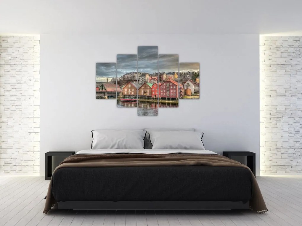 Tablou - Case lângă râu (150x105 cm)