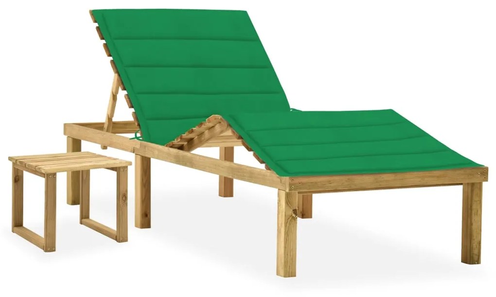 vidaXL Șezlong de grădină cu masă și pernă, lemn de pin tratat