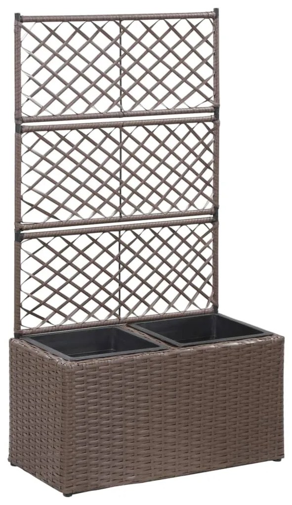 vidaXL Strat înălțat spalier cu 2 ghivece maro 58x30x107 cm poliratan