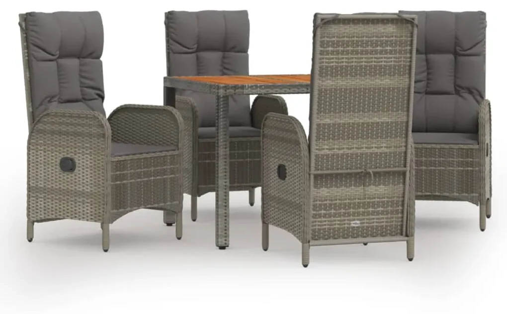 3185039 vidaXL Set mobilier de grădină cu perne, 5 piese, gri, poliratan