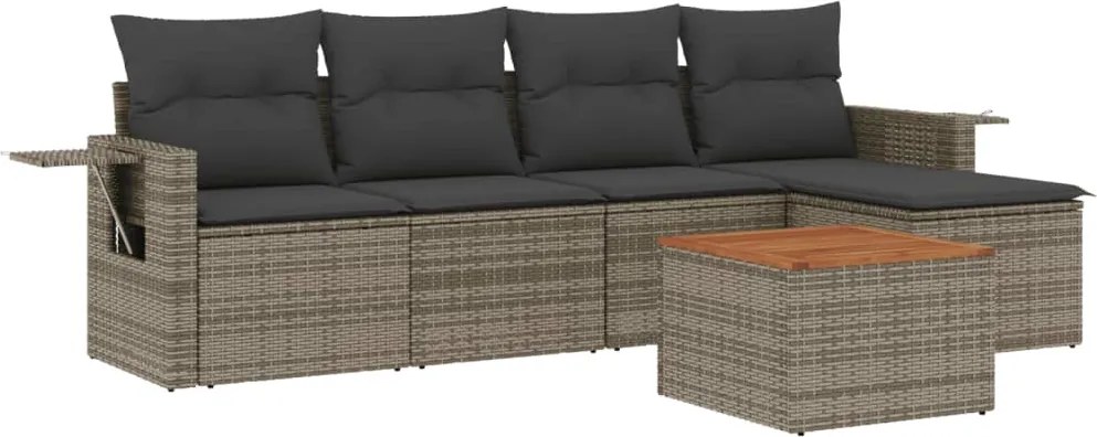 vidaXL Set mobilier grădină cu perne, 6 piese, gri, poliratan