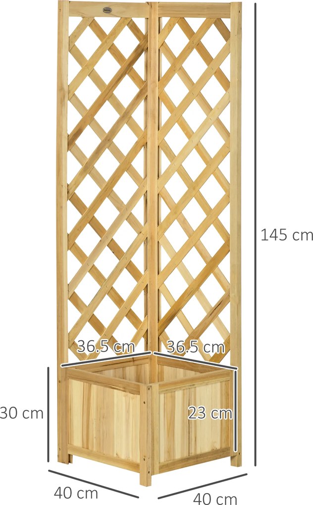 Outsunny Jardinieră cu spalier din lemn Ghiveci exterior pentru colț pentru plante cățărătoare 40x40x145 cm Natural | Aosom Romania