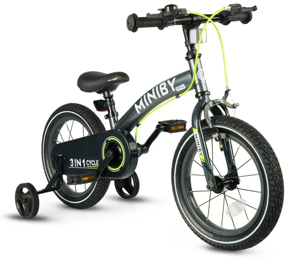 QPlay - Bicicletă pentru copii 14" MINIBY 3în1 gri