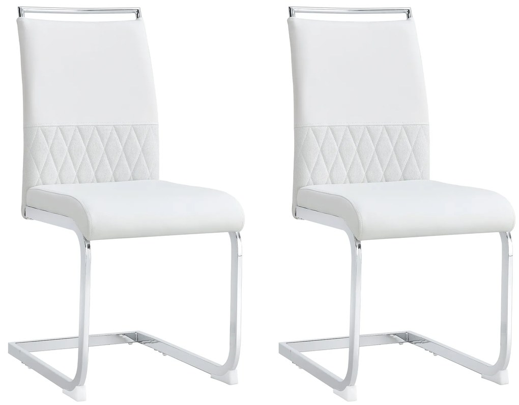 Set de 2 scaune moderne pentru sala de mese, cu spătar înalt, din PU și material textil, pentru bucătărie și birou, Alb