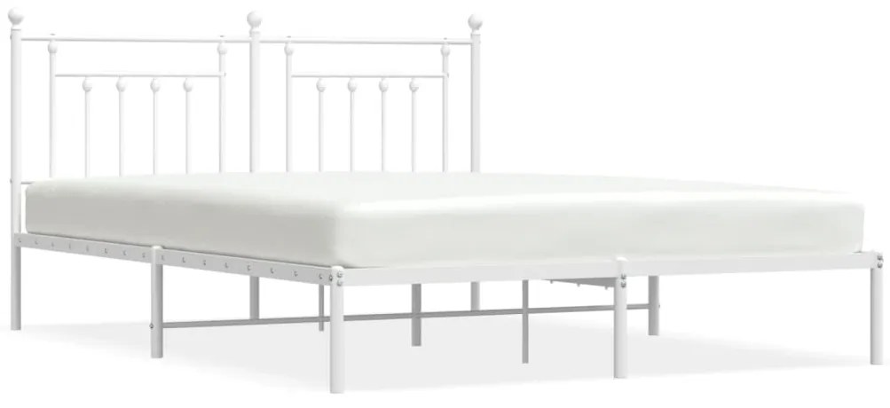 353589 vidaXL Cadru de pat metalic cu tăblie, alb, 160x200 cm