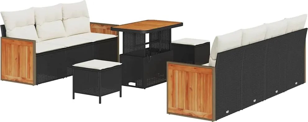 vidaXL Set de canapele pentru grădină cu pernă 10 pcs Negru și Crem