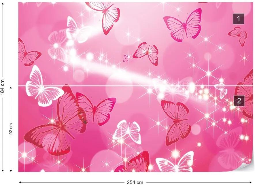 GLIX Fototapet - Butterflies Pink Sparkles Vliesová tapeta  - 254x184 cm