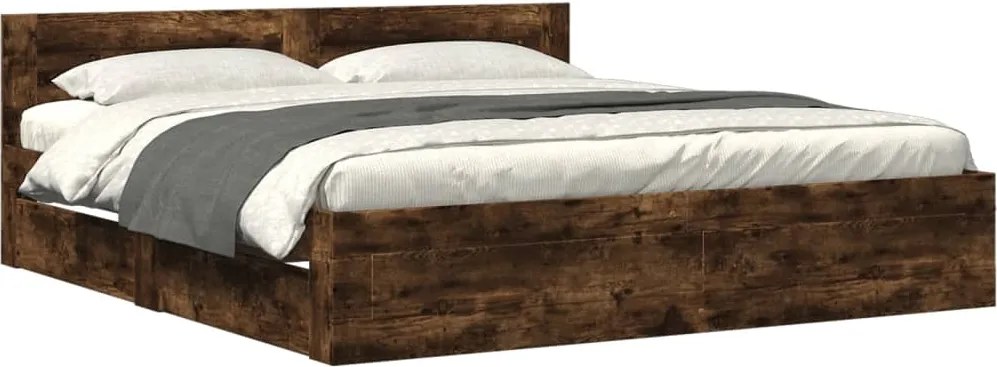 vidaXL Cadru de pat cu tăblie stejar fumuriu 200x200 cm lemn prelucrat
