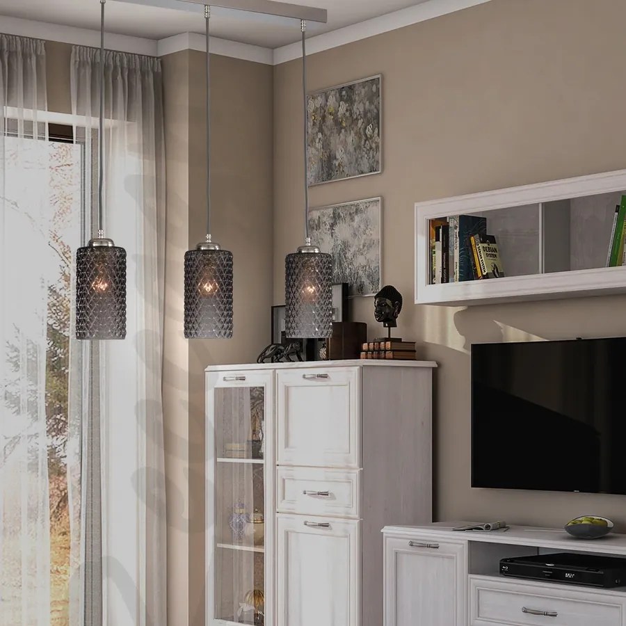 Lustra moderna cu 3 pendule design italian 10000 fumuriu