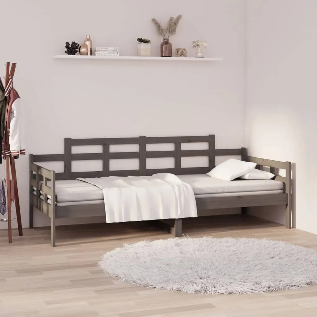 820329 vidaXL Pat de zi, gri, 90x200 cm, lemn masiv de pin