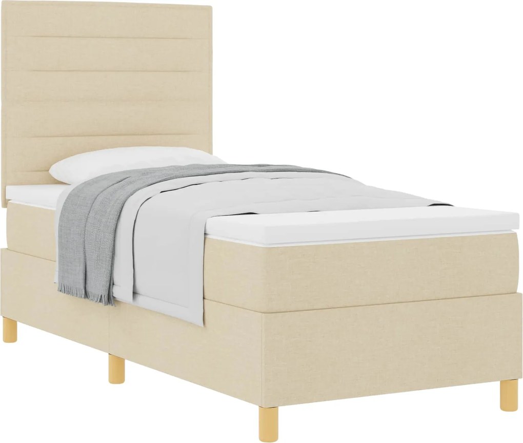 vidaXL Pat cu arcuri cu saltea cu headboard Crem 100 x 200 cm țesătură