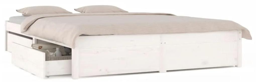 3103534 vidaXL Cadru de pat cu sertare, alb, 200x200 cm