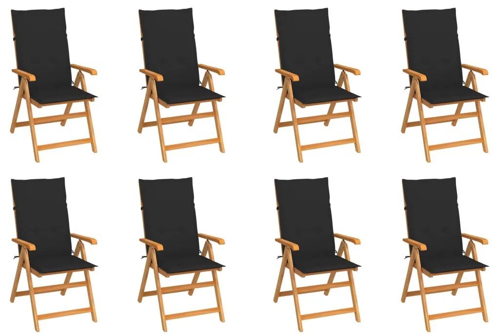 vidaXL Scaune de grădină rabatabile cu perne, 8 buc., lemn masiv tec
