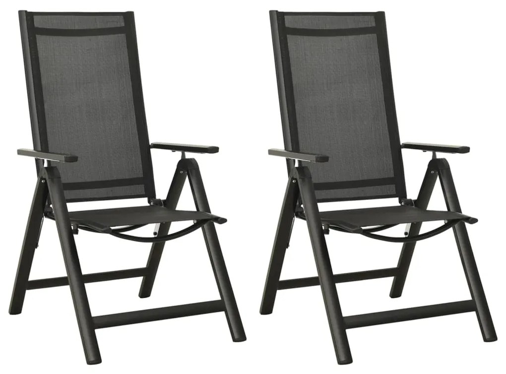 vidaXL Scaune de grădină pliante, 2 buc., negru, textilenă&amp;aluminiu